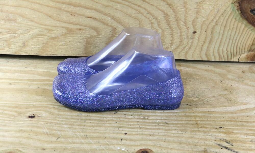 New Jeffrey Campbell Womens 7 Blue Glitter Balanced Clear Flat Slip On Shoes